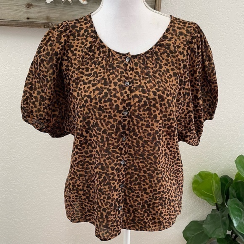 Madewell balloon sleeve leopard print button down blouse L NWT